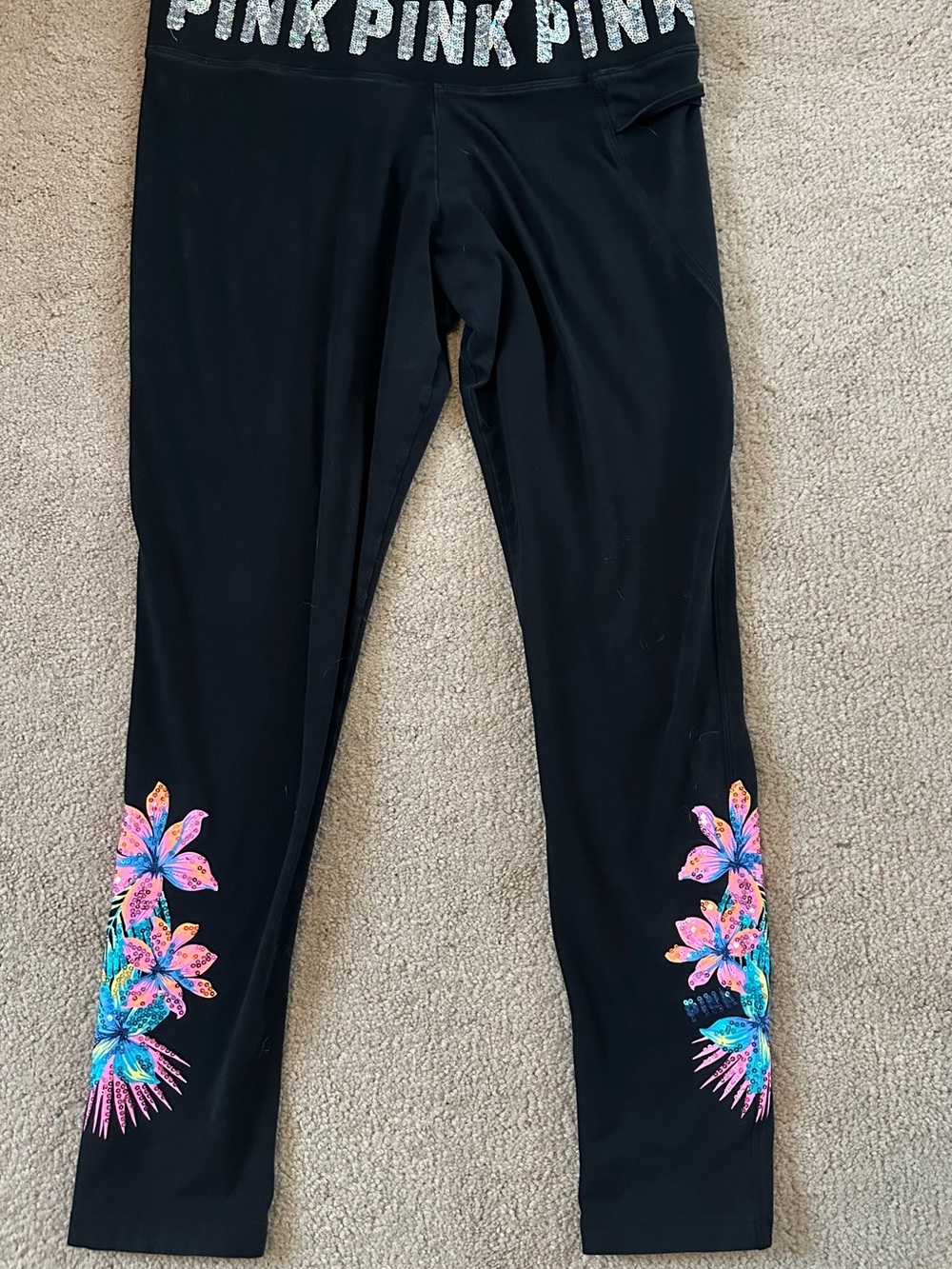 VS Pink Floral Bling Hibiscus Leggings L